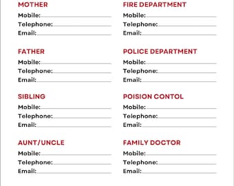 Emergency contact list - Emergency information list