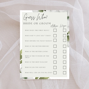 Bridal Shower Games Guess Who Bride or Groom Wedding Guess Who Wedding Games Bachelorette Party Games Instant Download