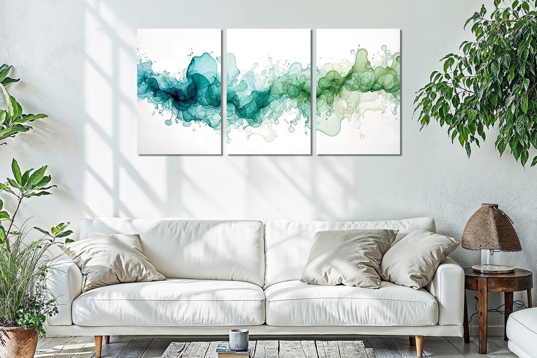 Extra Large Wall Art Set – Blue Green White – Luxury Multi Panel Canvas ...