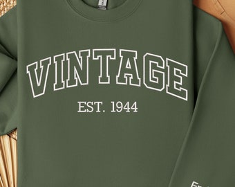 Custom Embroidered Sweatshirt, Varsity Crewneck, College Letters Sweater, Retro Sweatshirt, Name on Sleeves, Personalized Crewneck