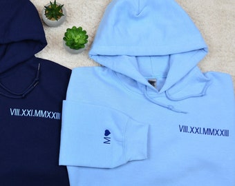 Roman Numeral Hoodie | Embroidered Couples Hoodie | Hoodie with Initials | Matching Couples Date Hoodie | Anniversary Date Hoodies