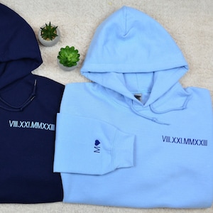 Roman Numeral Hoodie | Embroidered Couples Hoodie | Hoodie with Initials | Matching Couples Date Hoodie | Anniversary Date Hoodies