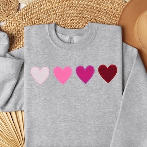 Embroidered Valentine Heart Sweatshirt | Valentine&#39;s Day Sweatshirt | Embroidered Hearts Crewneck | Valentines Pullover | Love Sweater