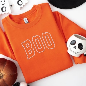 Embroidered Halloween Boo Sweatshirt, Spooky Season Crewneck, Halloween Autumn Pullover, Embroidered Spooky Halloween Sweater