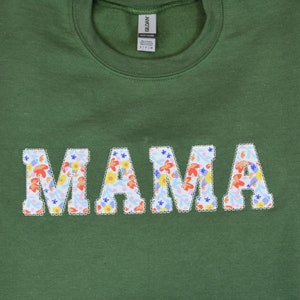 Embroidered Floral MAMA Sweatshirt NANA Crewneck with Fabric Letters Mom Gift for Mother's Day Customized Mother Gift AUNTIE Sweater image 2