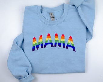 Embroidered Rainbow Colors Mama Sweatshirt | Rainbow Mama Sweater| Mothers Day Gift | Gift for Mom | Mom Crewneck | Mothers Day Sweater