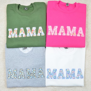 Embroidered Floral MAMA Sweatshirt NANA Crewneck with Fabric Letters Mom Gift for Mother's Day Customized Mother Gift AUNTIE Sweater image 7