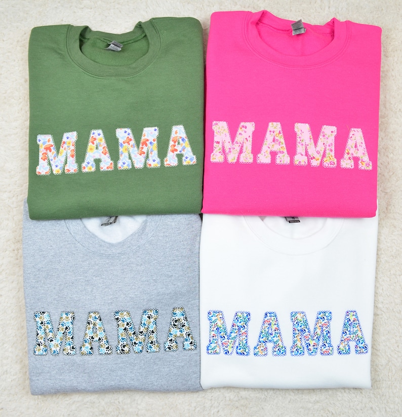 Embroidered Floral MAMA Sweatshirt NANA Crewneck with Fabric Letters Mom Gift for Mother's Day Customized Mother Gift AUNTIE Sweater image 7