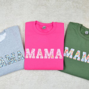 Embroidered Floral MAMA Sweatshirt NANA Crewneck with Fabric Letters Mom Gift for Mother's Day Customized Mother Gift AUNTIE Sweater image 8