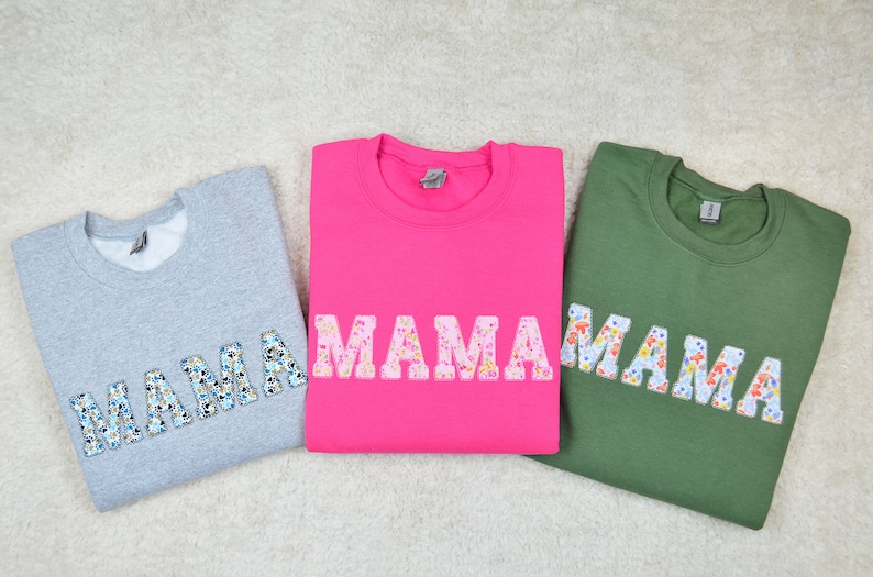 Embroidered Floral MAMA Sweatshirt NANA Crewneck with Fabric Letters Mom Gift for Mother's Day Customized Mother Gift AUNTIE Sweater image 8