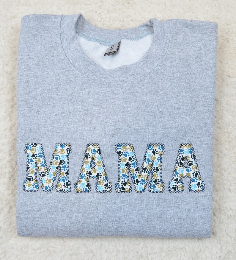 Embroidered Floral MAMA Sweatshirt NANA Crewneck with Fabric Letters Mom Gift for Mother's Day Customized Mother Gift AUNTIE Sweater image 6