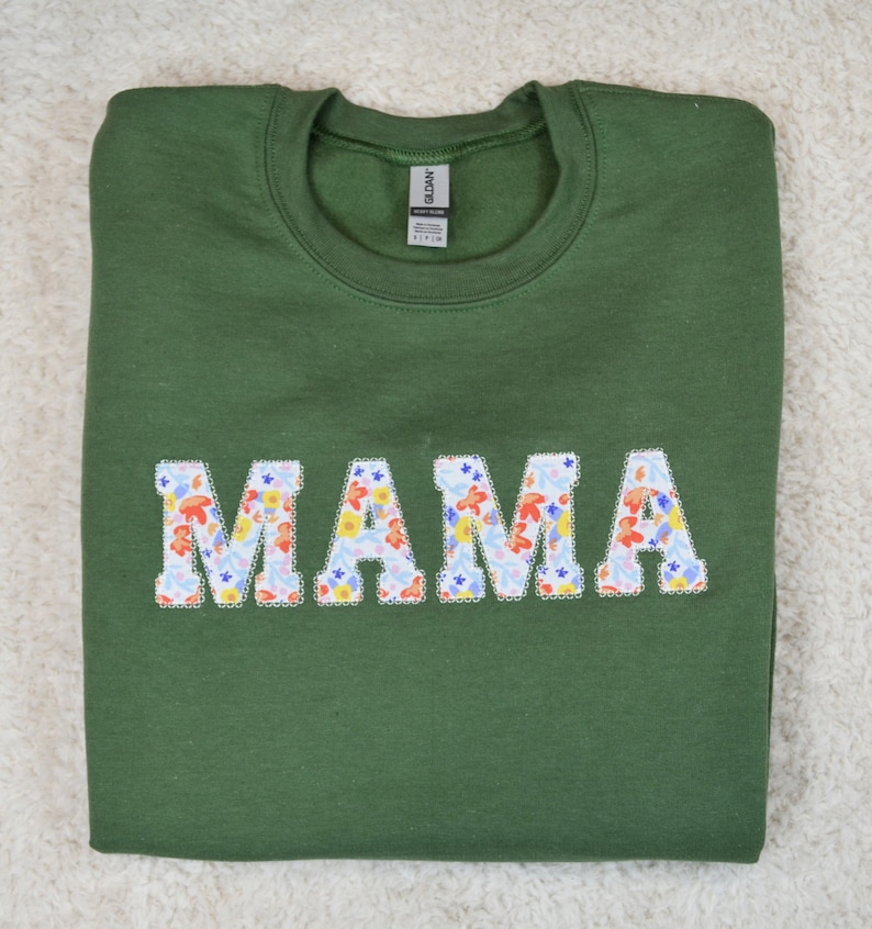 Embroidered Floral MAMA Sweatshirt NANA Crewneck with Fabric Letters Mom Gift for Mother's Day Customized Mother Gift AUNTIE Sweater image 2