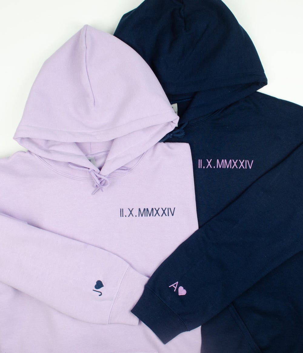 Roman Numeral Hoodie | Embroidered Couples Hoodie | Hoodie With Initials | Matching Couples Date Hoodie | Anniversary Date Hoodies Printfushion