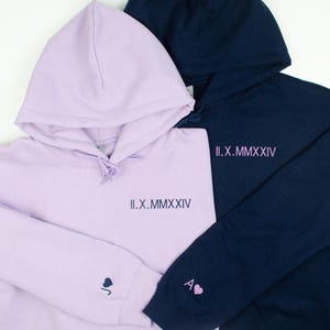 Roman Numeral Hoodie | Embroidered Couples Hoodie | Hoodie with Initials | Matching Couples Date Hoodie | Anniversary Date Hoodies