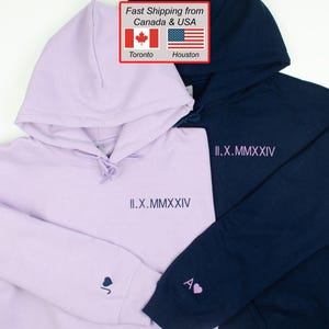 Roman Numeral Hoodie | Embroidered Couples Hoodie | Hoodie with Initials | Matching Couples Date Hoodie | Anniversary Date Hoodies