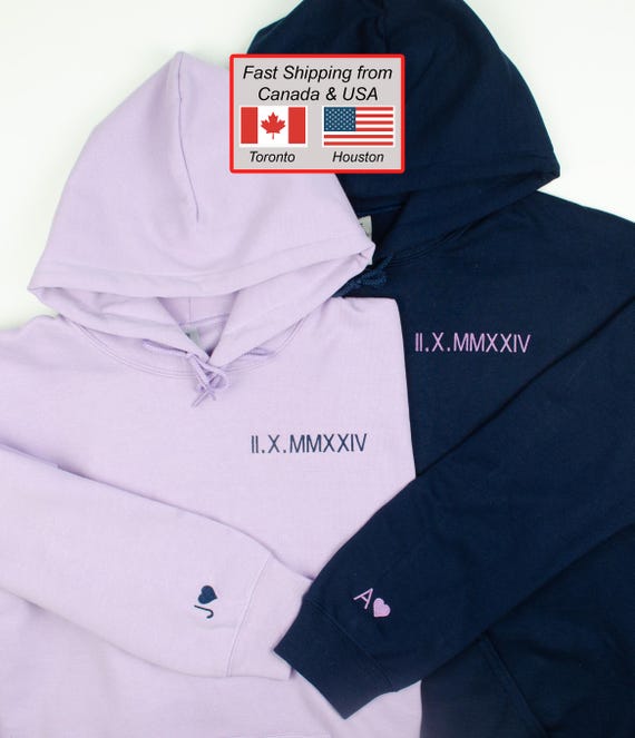 Roman Numeral Hoodie | Embroidered Couples Hoodie | Hoodie with Initials | Matching Couples Date Hoodie | Anniversary Gift For Him