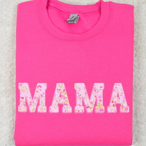 Embroidered Floral MAMA Sweatshirt NANA Crewneck with Fabric Letters Mom Gift for Mother's Day Customized Mother Gift AUNTIE Sweater image 5