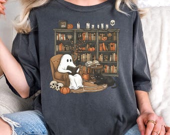 Comfort Colors® Ghost Book Reader Shirt, Halloween Ghost Reader Shirt, Halloween Gift for Book Lover, Reading Enthusiast Halloween Shirt