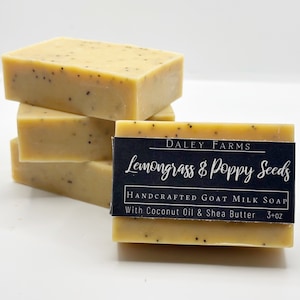 Lemongrass and Poppy Seeds Goat Milk Soap - All Natural Ingredients Soap Bar - Farm Fresh Handcrafted Soap