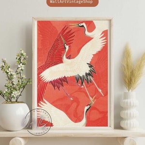 Vintage Japanese poster with Cranes Bird illustration Wall art print, Home Decor Ogata Korin