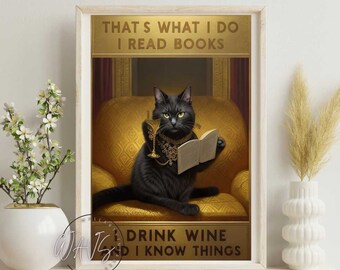 Cat Print, That's what I do, I read books, I drink wine and I know things, funny cat print, trendy cat print, wall art print, Home decor