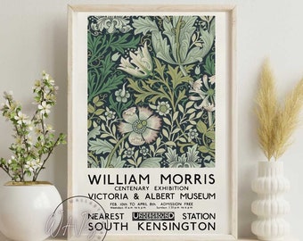 William Morris Print, William Morris Exhibition poster, Victoria and Albert Museum, Art Nouveau, Morris Flower Pattern, Home Decor