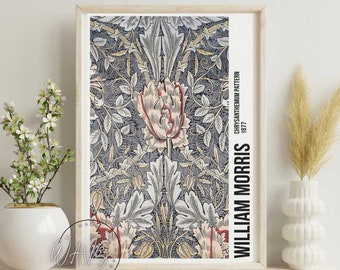 William Morris Print, William Morris Exhibition poster, Art Nouveau, Morris Flower Pattern, Wall Art, Home Decor,  Wall Art Poster Print