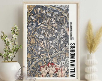 William Morris Print, William Morris Exhibition poster, Art Nouveau, Morris Flower Pattern, Wall Art, Home Decor,  Wall Art Poster Print