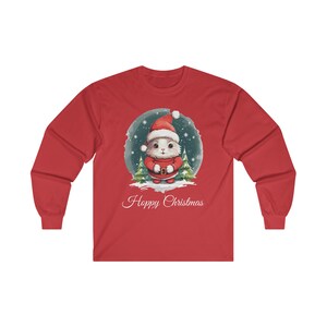 Cute Bunny Christmas Print Ultra Cotton Long Sleeve Tee, Cute Christmas Long Sleeve Tee