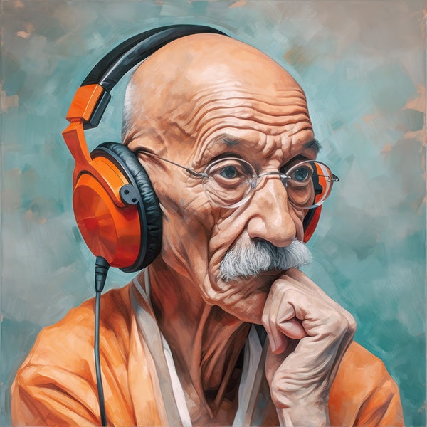 Mahatma Ghandi portant un casque (10) - Impression artistique