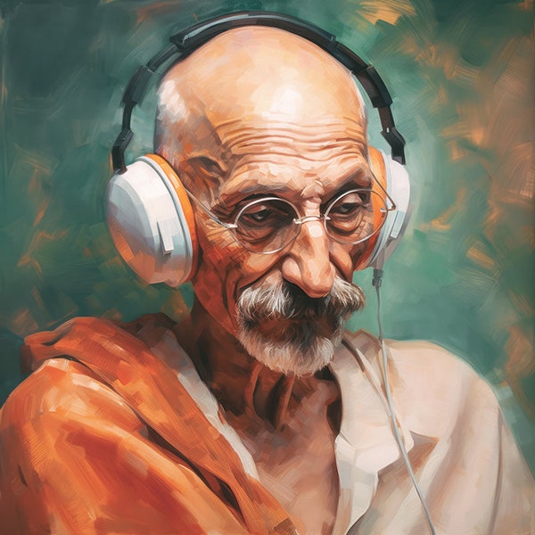 Mahatma Ghandi portant un casque (8) - Impression artistique