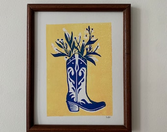 COW-BOY BOOTS ~ linoprint A5