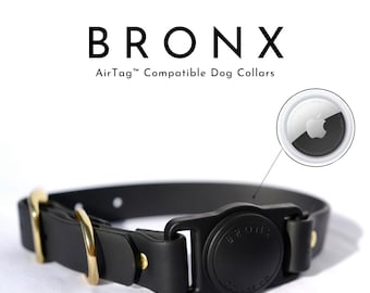 Luxuriöses wasserdichtes AirTag Hundehalsband: Schwarz & Gold, Messing-Hardwares, sicherer Airtag Halter. Stinksicherer Diebstahlschutz