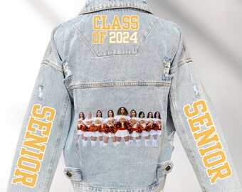 Senior Jean Jacket,Senior 2024 Family Matching Denim,Class of 2024 Family Graduation Jackets,Custom Family Grad Jacket,High School Grad Crew