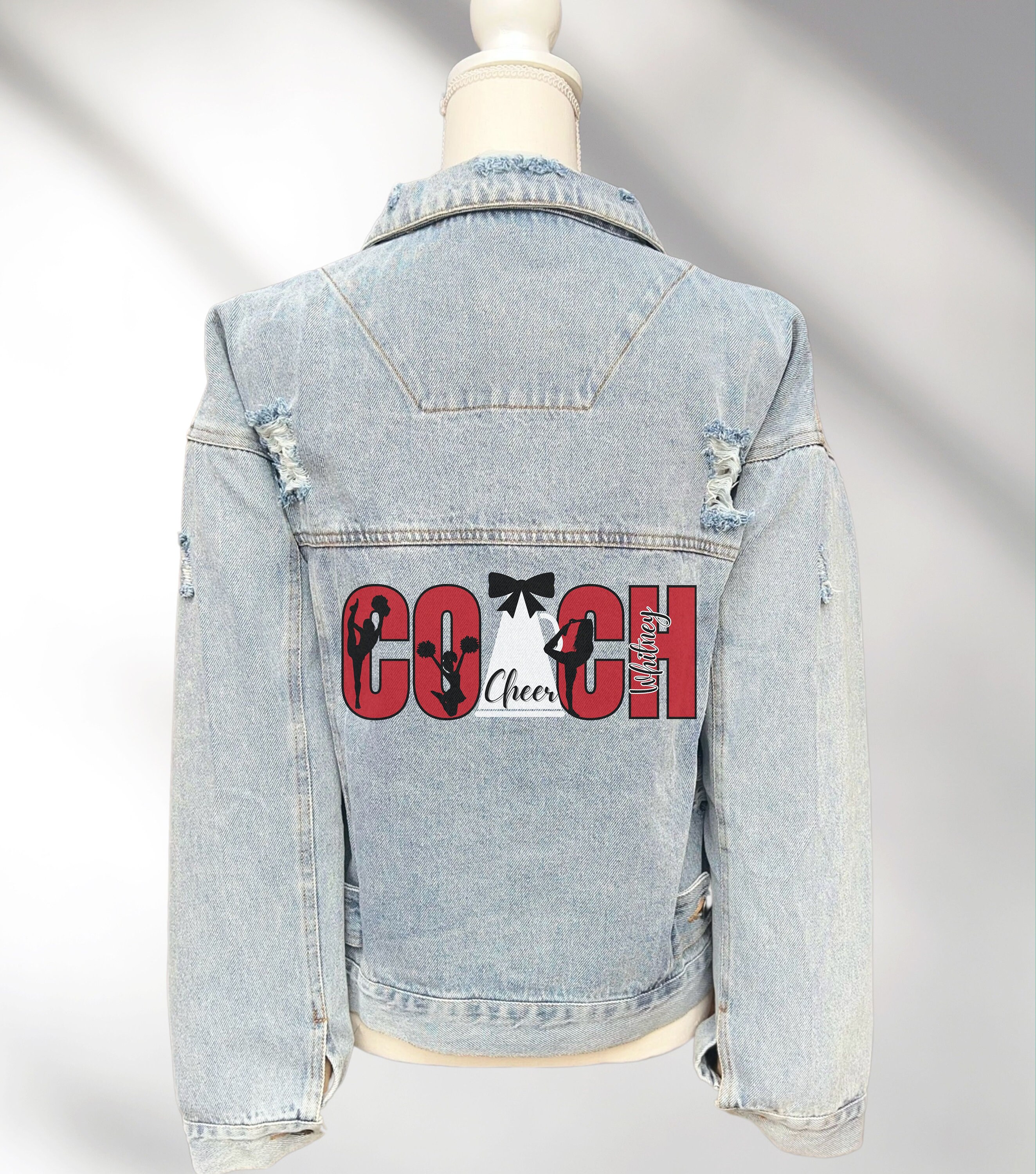 Cheer Coach Denim Jacket Cheerleader Coach Coach Jean Jacket Custom Coach Jacket Drill Coach Jean Jacket Personalized Denim Cheer Team