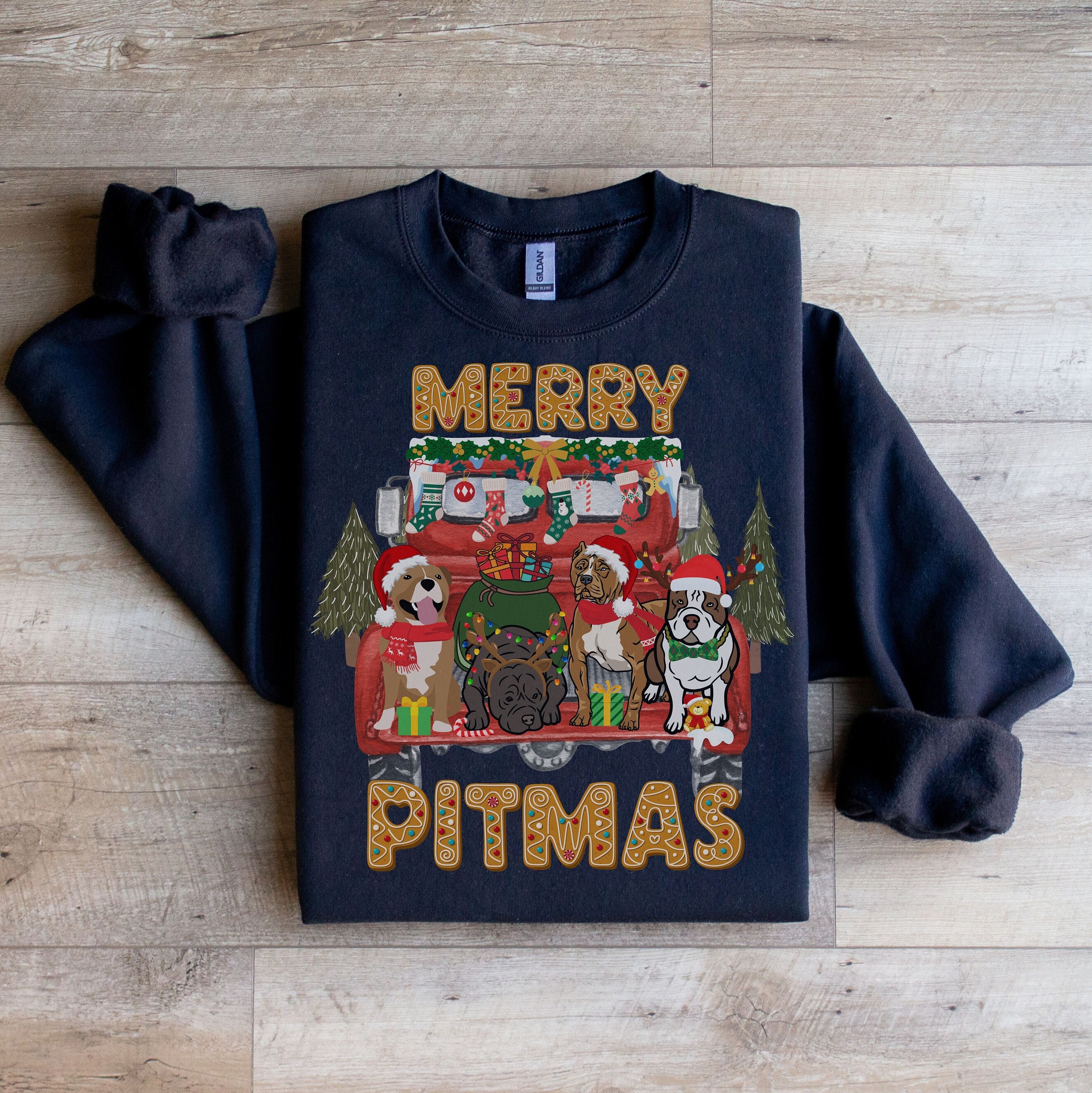 Pitbull Shirt, Pit Bull Sweater, Pitbull Christmas Crewneck, Merry