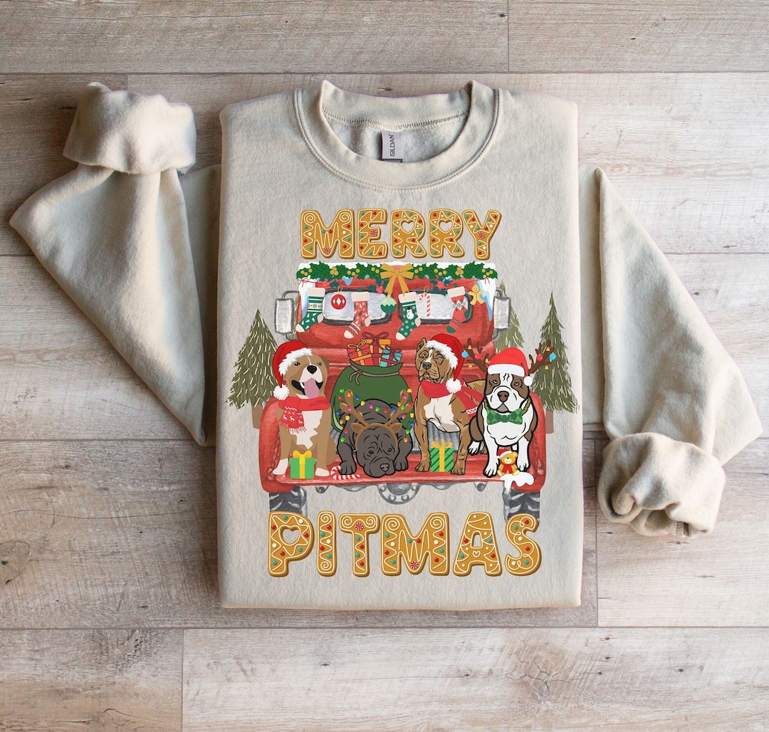 Pitbull Shirt, Pit Bull Sweater, Pitbull Christmas Crewneck, Merry