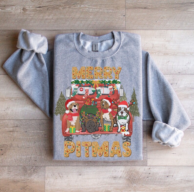 Pitbull Shirt, Pit Bull Sweater, Pitbull Christmas Crewneck, Merry