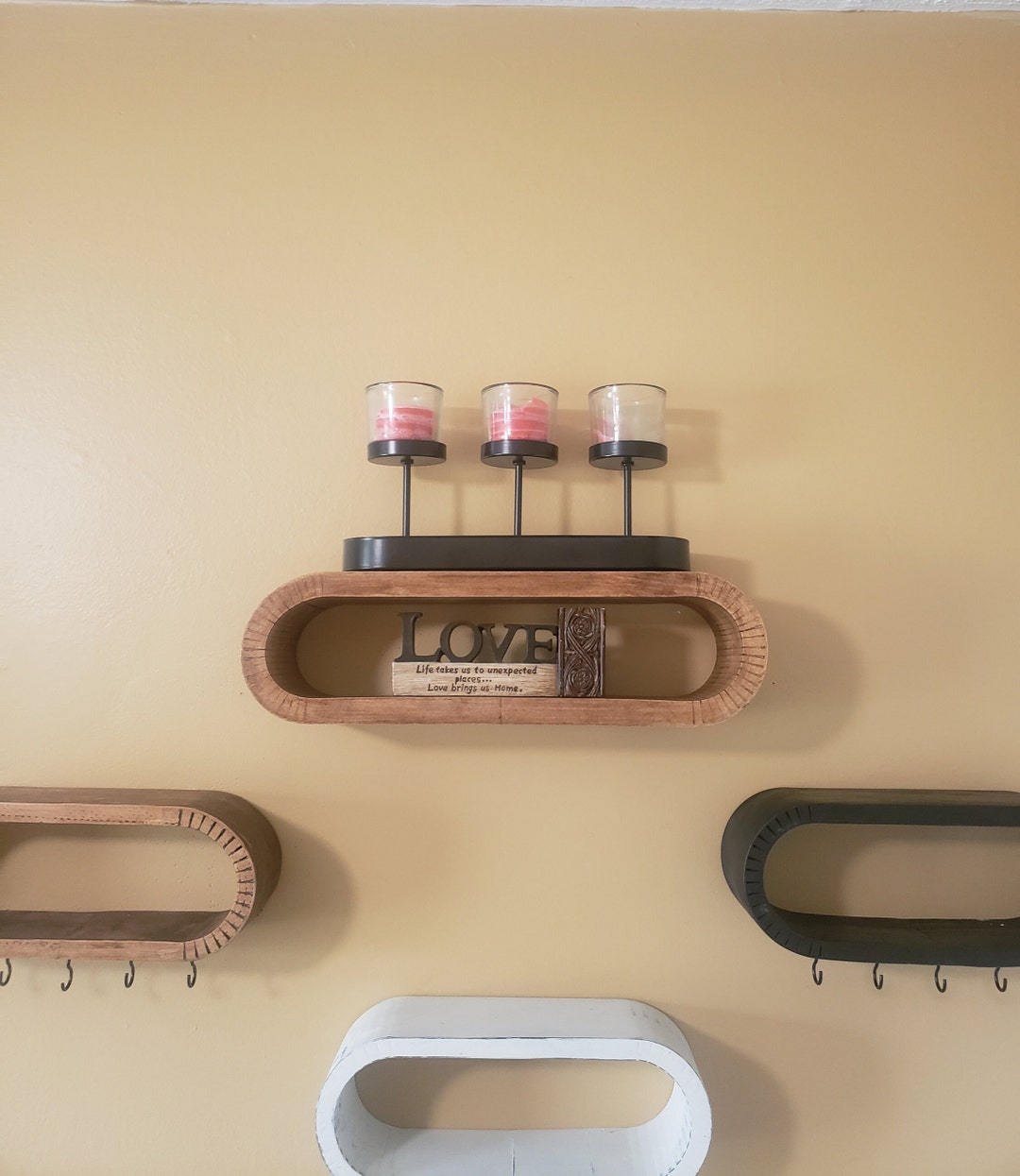 Curved Floating Shelf Decor Handmade Solid Wood Walnut Tone Sleek Modern Rustic Display Shelves