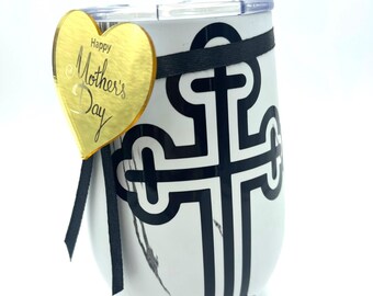 Mother's Day Candle in Mug - Black Cross (White Marble) (J'adore Inspired)