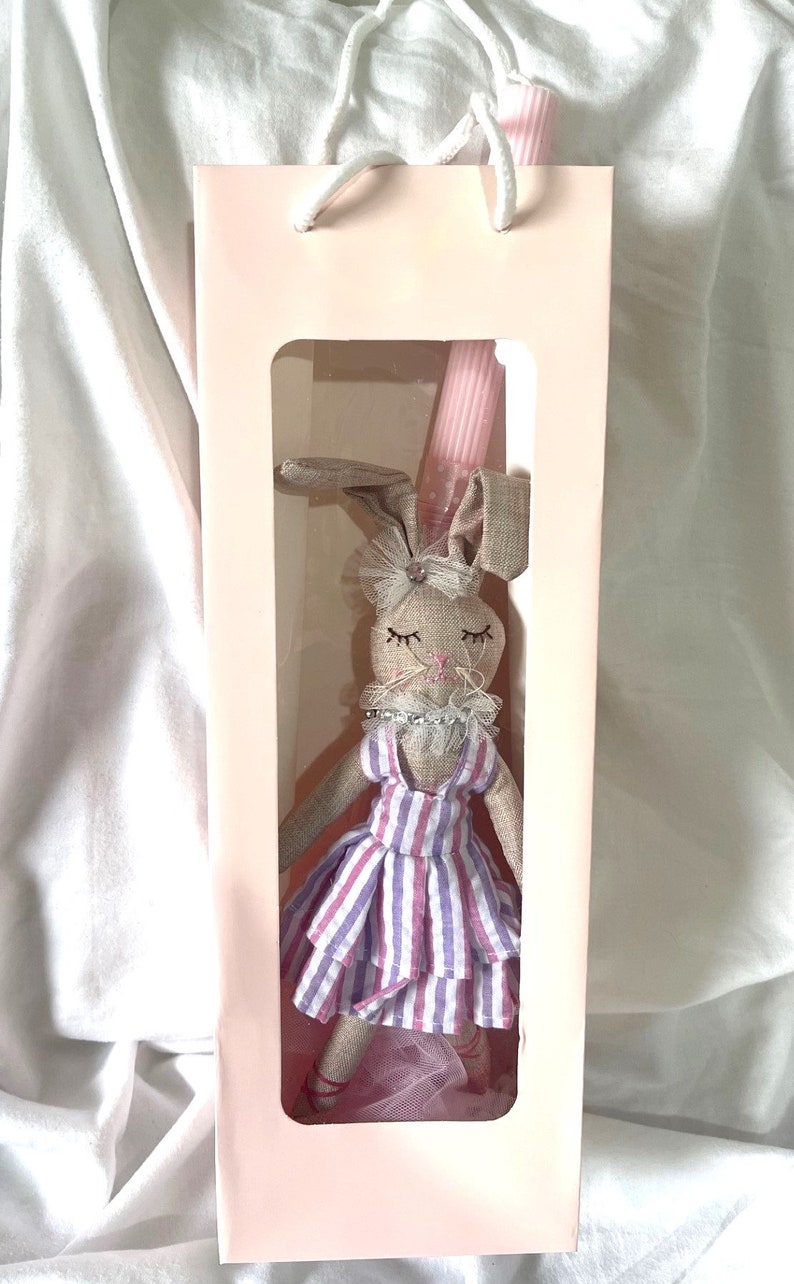 Stuffed Bunny Pink/Purple Lambatha Orthodox Easter Candle 40cm LARGE image 4