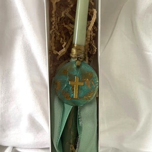 Green Resin Cross Lambatha Orthodox Easter Candle 30cm image 4