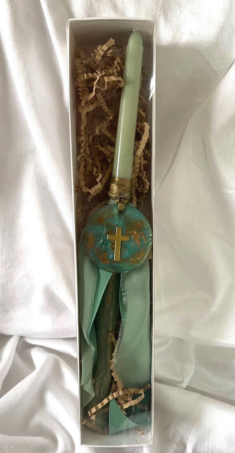 Green Resin Cross Lambatha Orthodox Easter Candle 30cm image 4