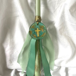 Green Resin Cross Lambatha Orthodox Easter Candle 30cm image 2