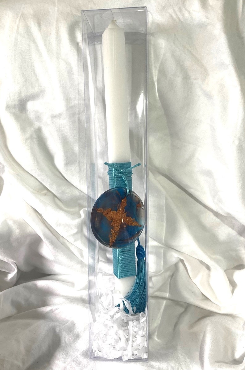 Blue/ Copper Resin Cross Square Lambatha Orthodox Easter Candle 40cm LARGE image 4