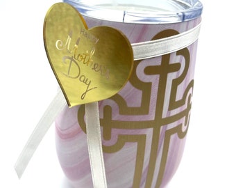 Mother's Day Candle in Mug - Gold Cross (Pink Swirl) (Baccarat Rouge Inspired)