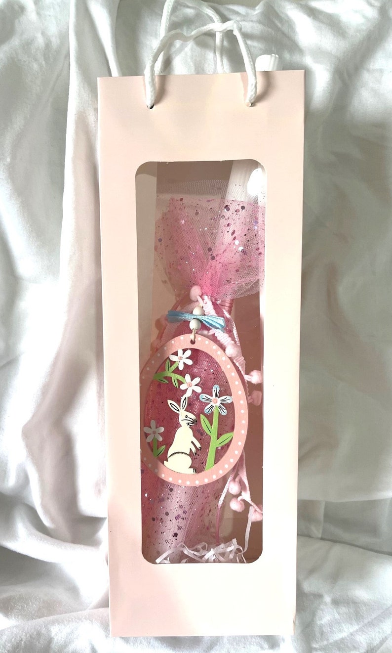 Wooden Bunny Pink Lambatha Orthodox Easter Candle 40cm LARGE image 4