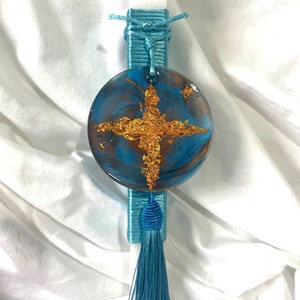 Blue/ Copper Resin Cross Square Lambatha Orthodox Easter Candle 40cm LARGE image 2