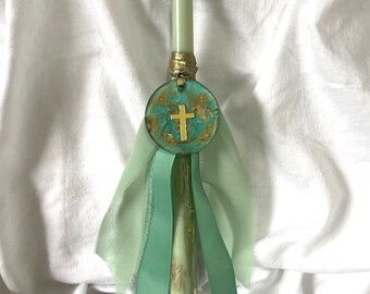 Green Resin Cross Lambatha Orthodox Easter Candle 30cm