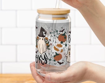 Cottagecore Halloween Coffee Glass, Fall Coffee Glass, Autumn Glass Cup, Spooky Iced Coffee Glass, Cottagecore Fall Cup, Ghost Glass Cup